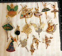 Ballerina Fairy Angel Brooch Lot 15pc Rhinestone Abalone Enamel Jewelry