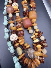 Vintage Lot 7 Stone Gemstone Necklaces Amber Amethyst Turquoise Sodalite Shell