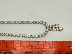 Vintage Rhinestone Choker Necklace Mid Century Sparkling Gemstones 12in Tassel