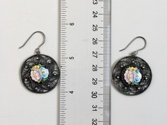 Vintage Painted Enameled Earring Soviet Cupronickel Finift Hand Wrought Filigree