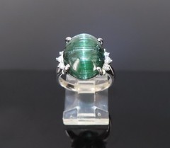8.05ct Natural Cat’s Eye Green Tourmaline 0.26ct Diamond Platinum Ring Size 6.75