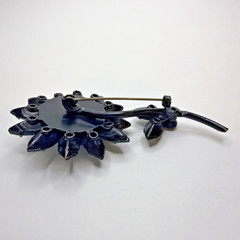 VTG MidCentury Black Rhinestone Flower Brooch Pin Open Back Japanned Daisy AS-IS