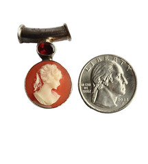 .925 Sterling Round Cameo Pendant with Garnet Accent- Free Shipping