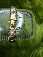 Vintage Bracelet Heavy Gold Plated Textured Diamond Cut Design with Safety Chain