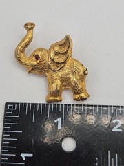 Vtg FREIDES Gold Tone Trunk Up Elephant Brooch Pin Red Rhinestone Eye Secure Pin