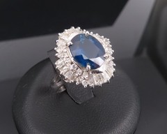 Fine 2.80ct Deep Blue Sapphire & 0.90ct Diamond Platinum Cocktail Ring, Size 7