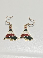 Dangle Drop Earrings Christmas Trees Green White Red Gold Filled Hooks