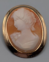 VTG Shell Cameo Set – Sterling Silver/Vermeil Brooch Earrings Victorian Revival