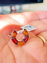 100% Genuine Baltic Natural Amber Ring Size 6 Honey Cherry Colors Shoe Style 老琥珀