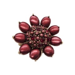 Monet Flower Brooch Burgundy Red Crystal Art Deco Couture rare Vintage 1.5 in
