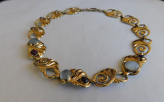 VTG NECKLACE ART NOUVEAU 14Kt/STERLING/SYMMETALIC AMETHYST AND MOONSTONE 16″ 40g