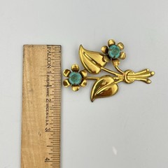 Large Vintage Gold Tone Flower Bouquet Brooch Pin Aqua Blue Lucite 1940s 1950s