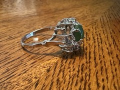 Vintage Signed Uncas Silver Tone Prong Set Faux Jade & Rhinestones Ring Size 10