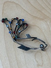 Vintage Fish Brooch Pin/ Gun Metal/ Small Colored Crystals/ Measures 2.25 In