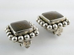 Stephen Dweck Sterling Silver Dinosaur Bone Clip on Earrings 25.3g .75 In AS IS