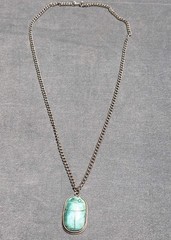 Vintage Egyptian Revival Scarab Pendant Necklace Double Sided Hieroglyphic Blue