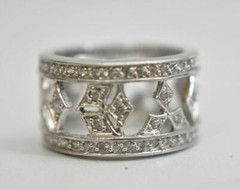 Crystal ring or wide band boho cocktail pinky sterling silver Size 5.50