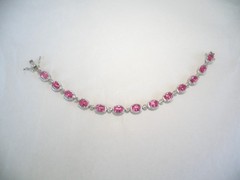 Sterling Silver 925 Natural Pink Topaz Diamond Tennis Bracelet 7.5″