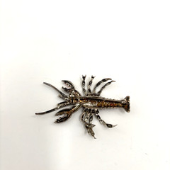 Vintage Spain Lobster Brooch Red Enamel Silver Tone Figural Crayfish Pin