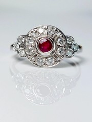 Vintage Style 14k White Gold Finish Lab Created Diamond and Ruby 925 Silver Ring