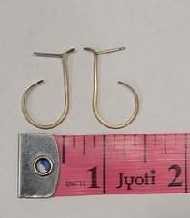 Vintage Modernist J Hoop Post Earrings Flat Teardrop Paddle Wire 80s 90s Minimal