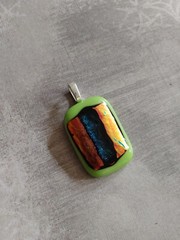 Vintage pendent artisan art glass 3D fiery precious metal foil boro silica