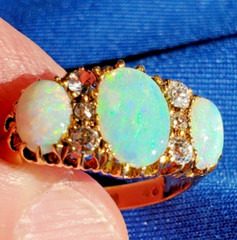 Original EARTH MINED OPAL DIAMOND ART Deco Engagement Ring Antique 18K GOLD BAND
