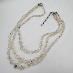 Vintage Triple Strand Cut Glass Crystal Necklace Adjustable Length ca 1950s