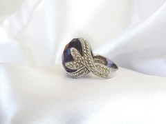 Vintage Sterling Silver 925 Natural Amethyst Claw Unique Ring Size 7.5