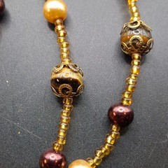 Vintage Beaded Necklace with Murano Glass Beads & Faux Pearl Purples & Golds