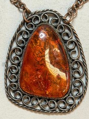 Vintage Soviet Baltic Amber Filigree Pendant Necklace 24,2 gr.