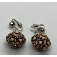 Earrings Boho Chic Carved Wood Beaded Clip on Vintage Y2K
