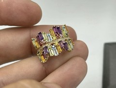 EFFY 14k Gold Multi Color Gemstone Diamond Cocktail Ring Band