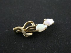 DEC Designer 1/20th 14k Yellow Gold Fill Double White Opal Pendant .9g .75 Inch