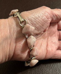 Vintage Bracelet Pink Stones Silver Tone Links 7 Inches Fold Over Clasp Chunky