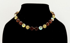 Vtg Fenichel Multicolor AB Cognac Brown Faceted Choker Necklace 11 mm