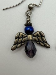 ANGEL WING DANGLE DROP EARRINGS WOMENS PURPLE GLASS BEAD HOOK RELIGIOUS JEWELRY