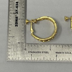 Gold Tone Hoop Earrings Retro Greek Key Hinged Clip On Screw Back Geometric 1.25
