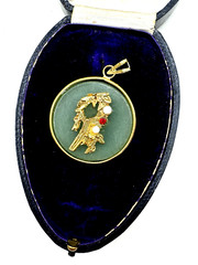 BIRD PENDANT ROUND CHINESE Semi Precious Gemstone NEW OLD VNTG LAPIS AVENTURINE