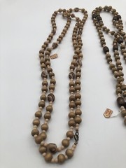 3 Vintage Wood 56 inch Beaded Necklaces With Tag Made In Japan NOS