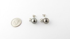 Vintage 14 Karat White Gold Black Pearl and Diamond Earrings #3318