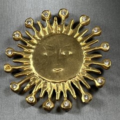 Beautiful Large Sun Face Brooch Rays Rhinestones 2.8″ Modernist