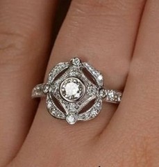 Vintage Halo Lab Created Diamond Art Deco Bridal Engagement 925 Silver Ring