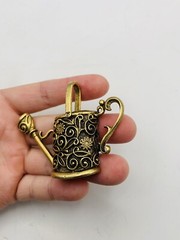 Vintage Adorable Gold Tone Floral Cottagecore Nature Garden Watering Can Pendant