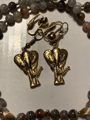24 Karat Gold Plated Elephants Botswana Agate Necklace And Earrings