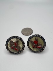 Vintage Crusader Knight Horse Shield High Relief MOP Metal Cufflinks Oxford