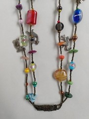 Handcrafted Boho Fun Chunky Glass Beads Charms Long Necklace New NWOT 34″ Fish