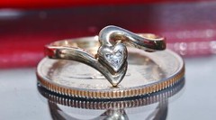 10k yellow gold ring natural diamond heart size 6 handmade 2.15gr N195