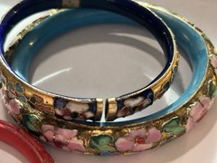 Lot of 5 Vintage Floral Enamel Cloisonné Asian Bangle Bracelets