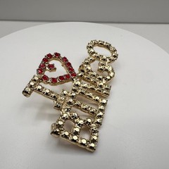 Vintage 80s “I Love Bingo” Heart Gold Tone Pin Brooch Red Rhinestone Jewelry